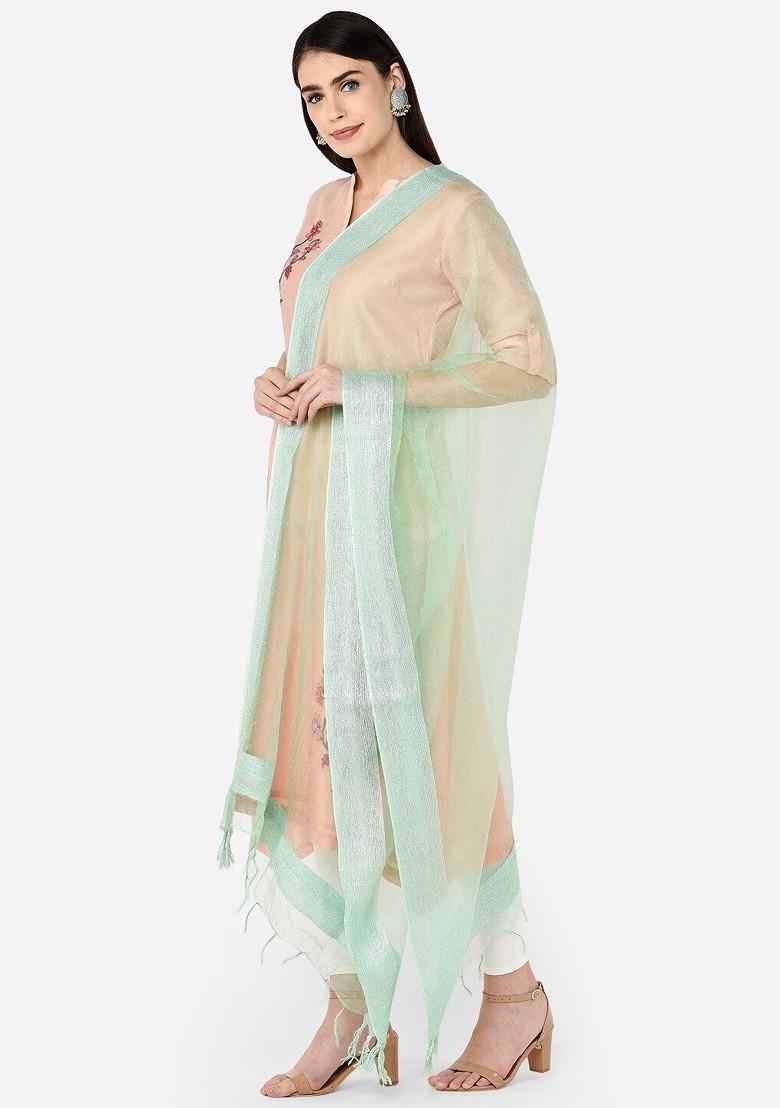 Sea Green Solid Organza Dupatta