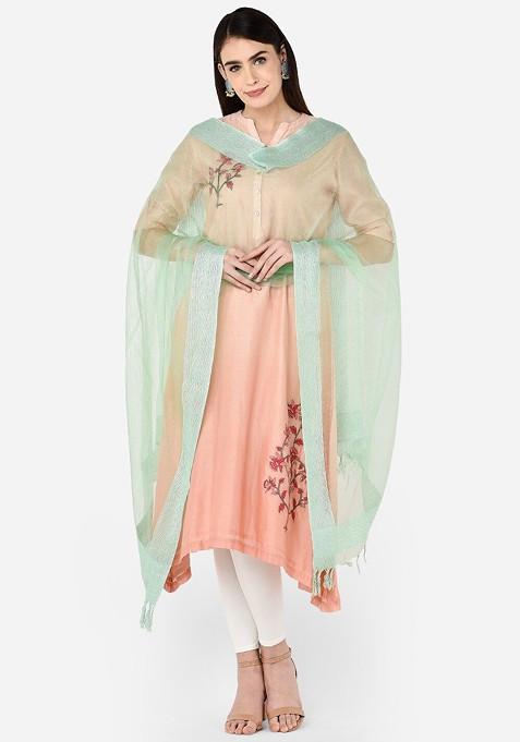 Sea Green Solid Organza Dupatta