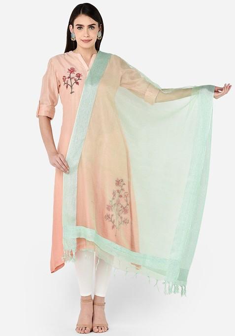 Sea Green Solid Organza Dupatta