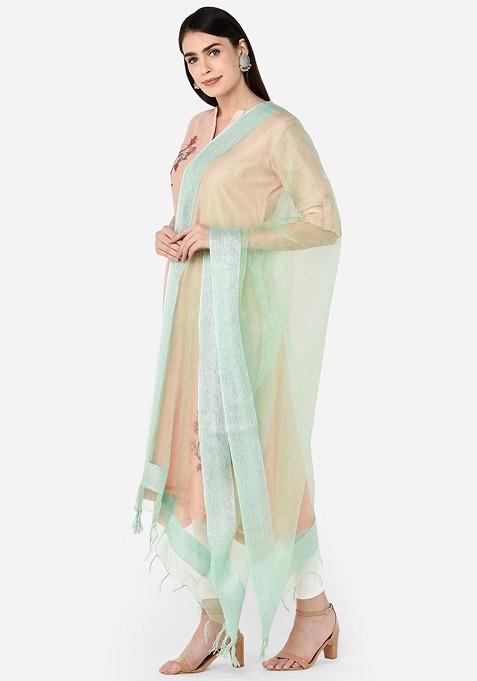 Sea Green Solid Organza Dupatta