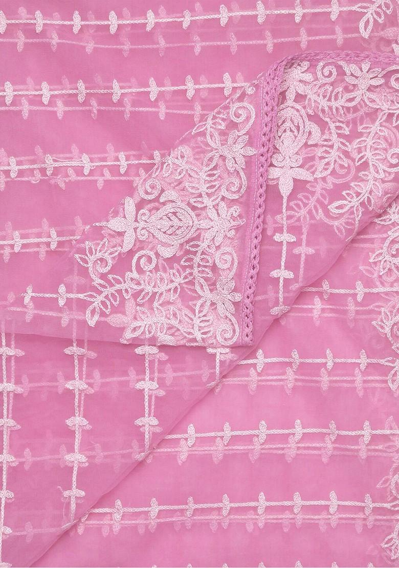 Pink And Off White Embroidered Dupatta