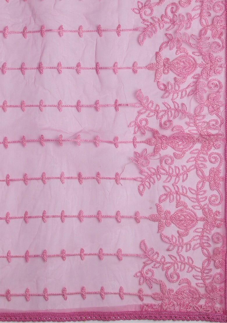 Pink And Off White Embroidered Dupatta