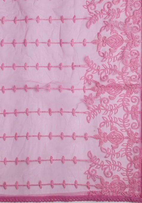 Pink And Off White Embroidered Dupatta