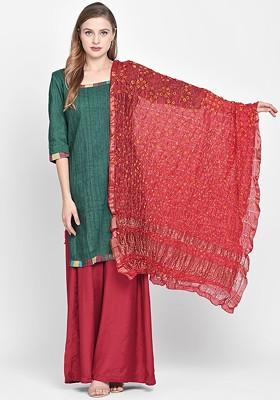 Women Red And Yellow Bandhini Gharchola Dupatta