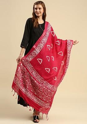 Women Pink And White Ethnic Motifs Printed Batik Dupatta