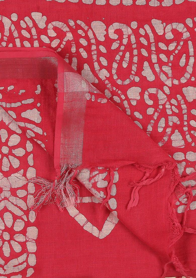 Women Pink And White Ethnic Motifs Printed Batik Dupatta