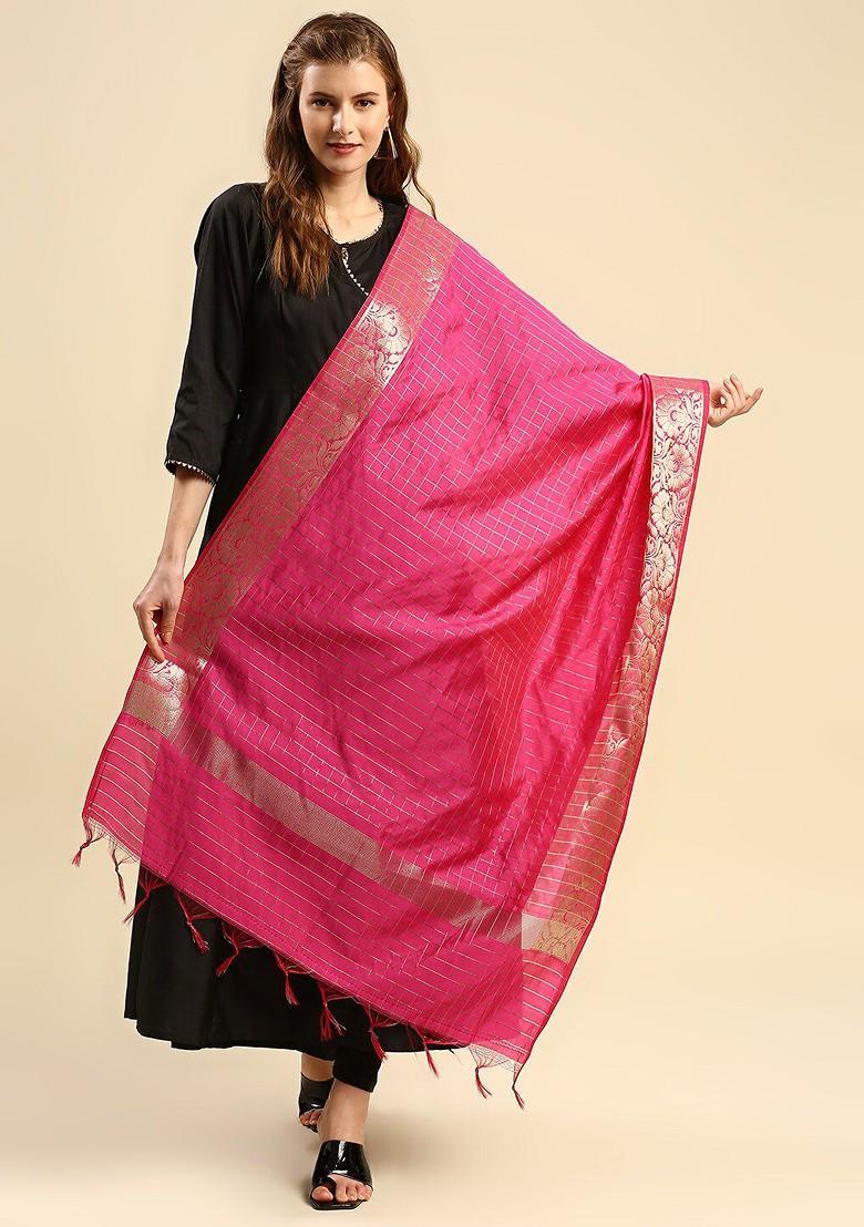Women Pink And Gold Toned Woven Design Dupatta
