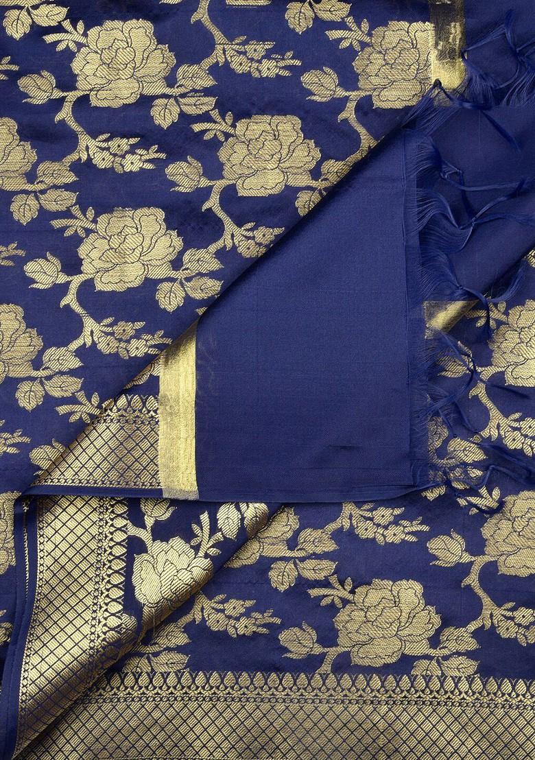 Blue And Gold Coloured Woven Design Banarasi Dupatta
