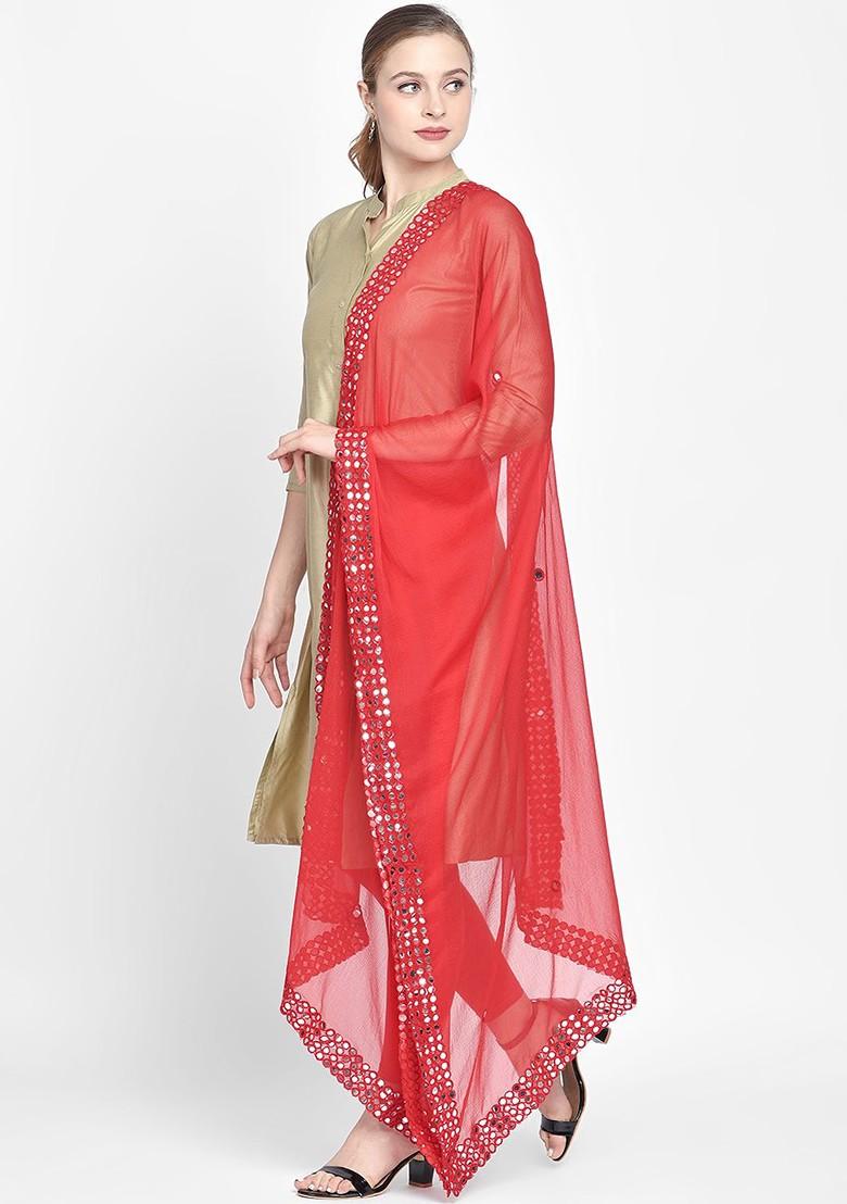Red Solid Dupatta