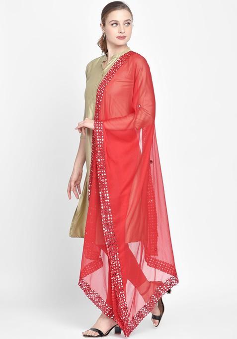 Red Solid Dupatta