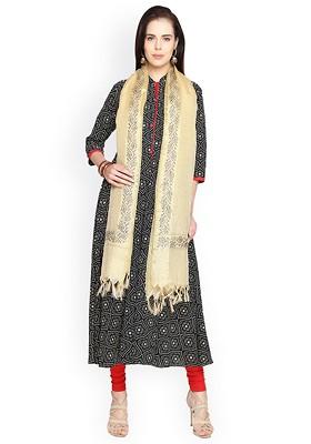 Beige Dupatta With Block Print