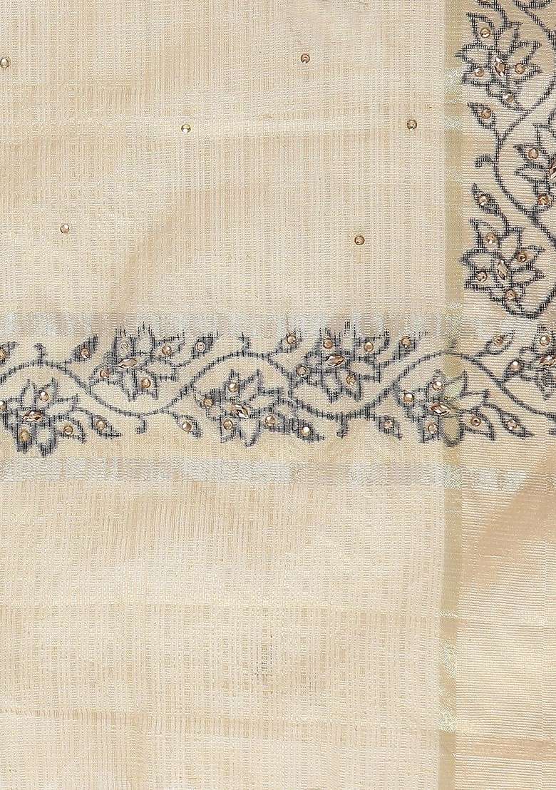 Beige Dupatta With Block Print - Indya