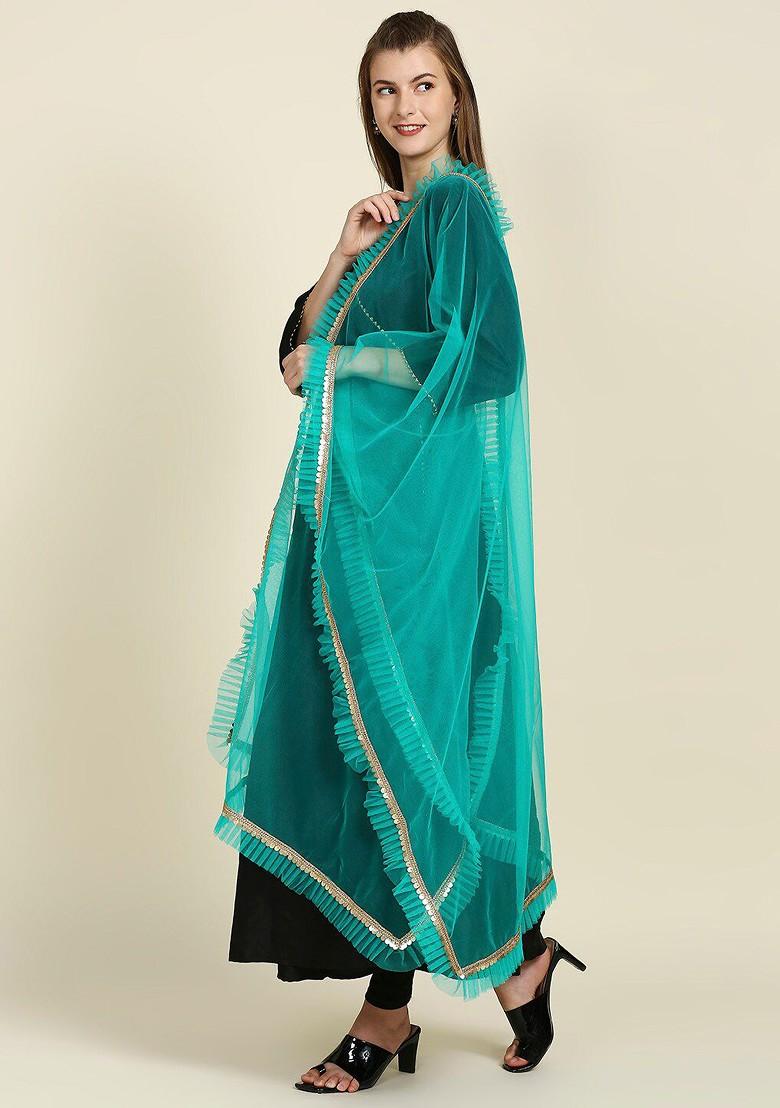 Ruffles Sequin Embellished Net Dupatta