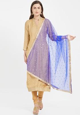 Blue And Gold Coloured Embroidered Dupatta