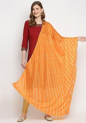 Yellow Striped Leheriya Dupatta