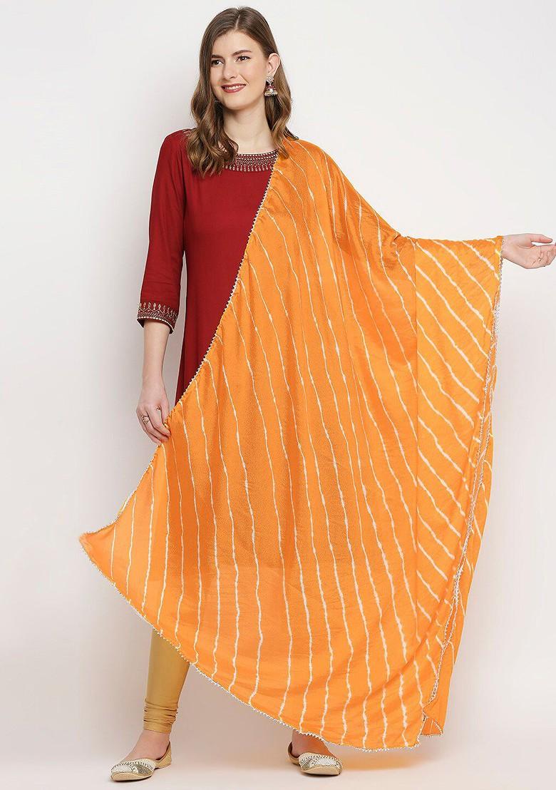 Yellow Striped Leheriya Dupatta