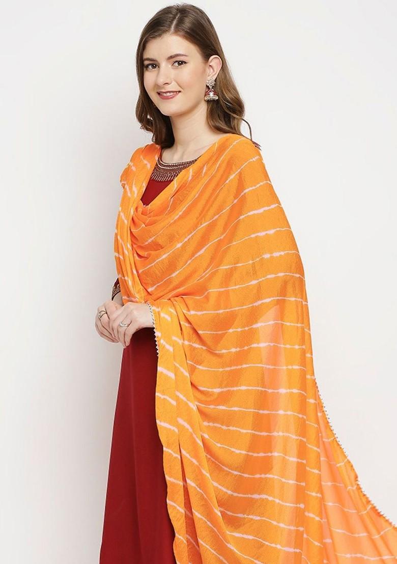 Yellow Striped Leheriya Dupatta