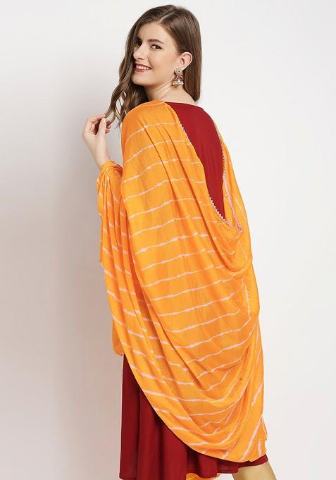 Yellow Striped Leheriya Dupatta