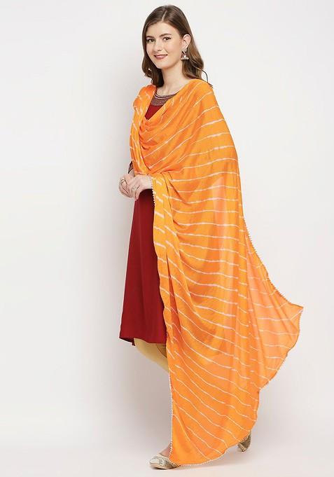 Yellow Striped Leheriya Dupatta