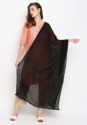 Black Solid Pure Cotton Dupatta