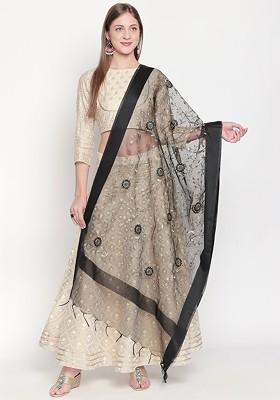 Black And Golden Coloured Embroidered Dupatta