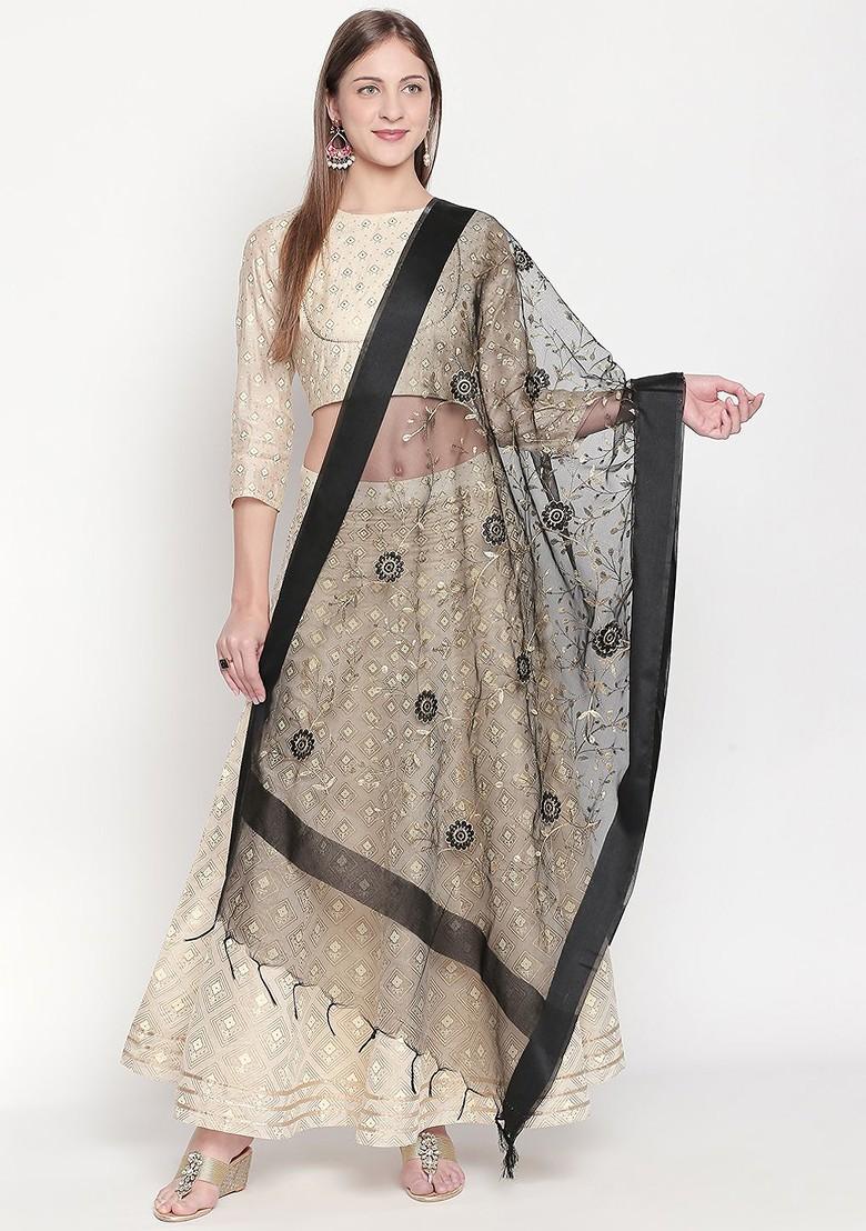 Black And Golden Coloured Embroidered Dupatta