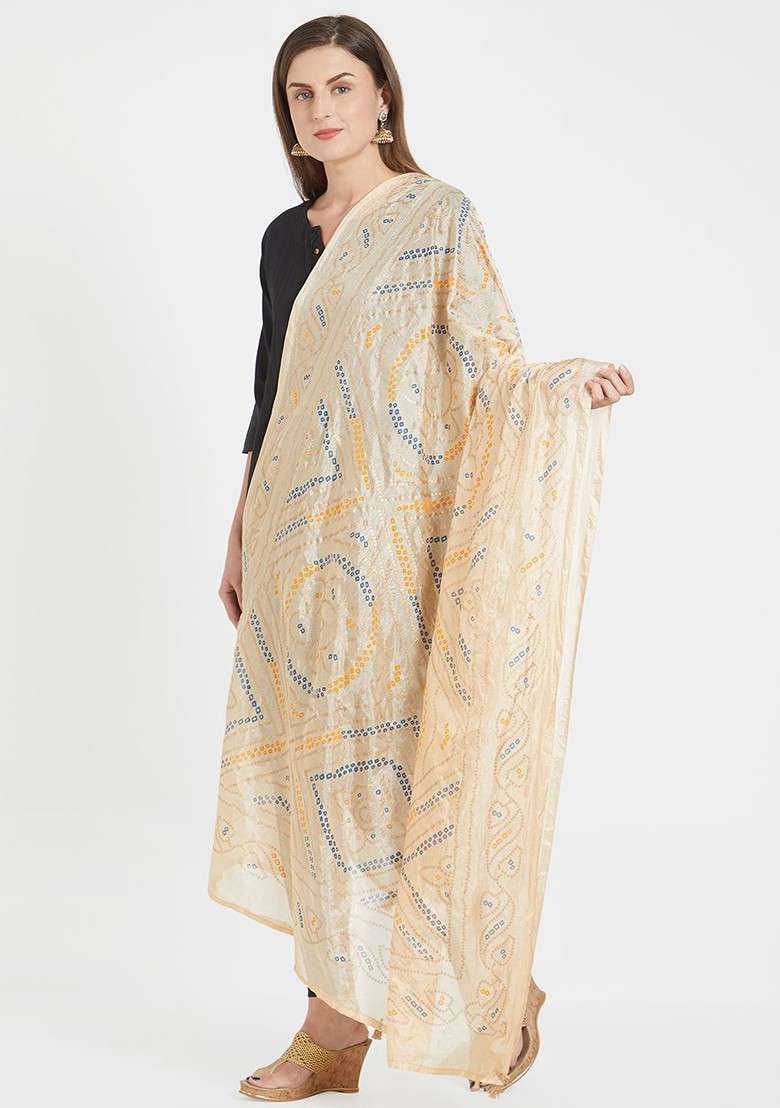 Women Beige Printed Dupatta - Indya