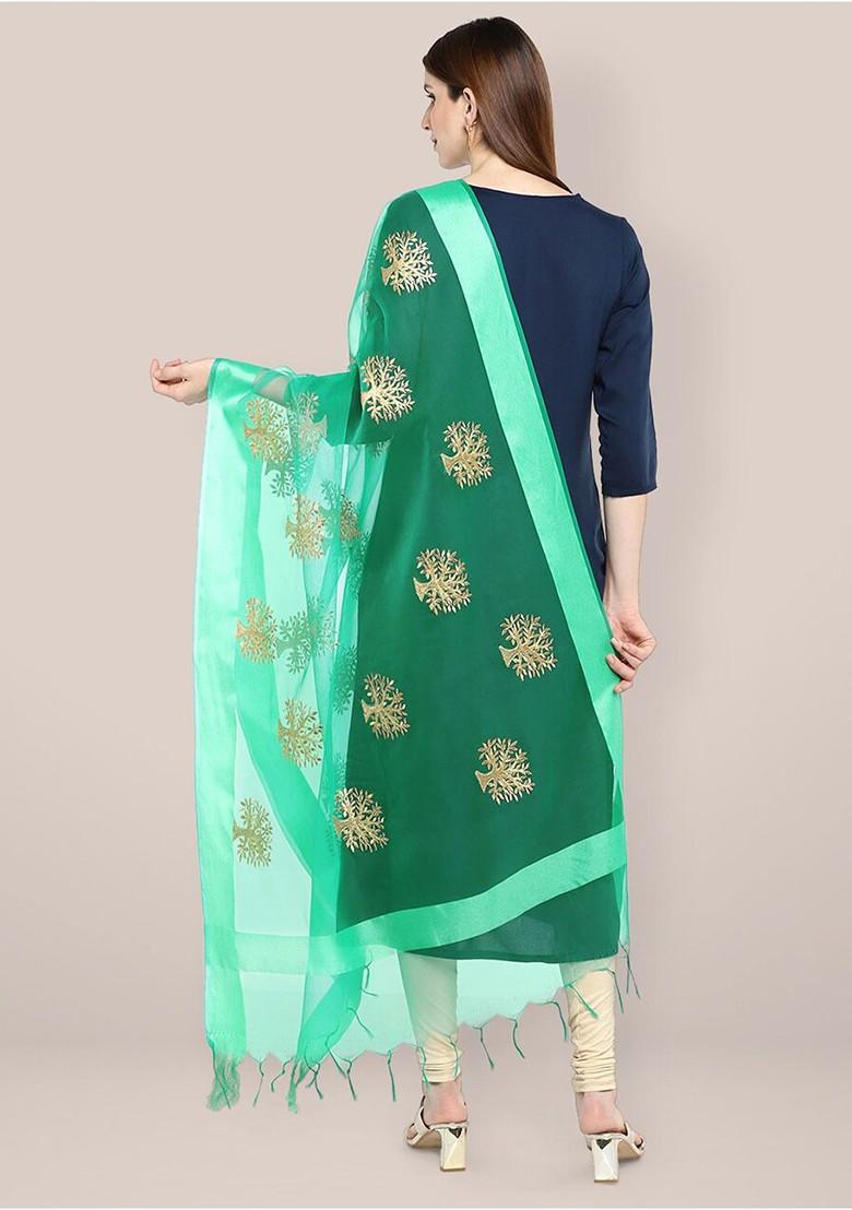 Ethnic Motifs Embroidered Organza Dupatta With Zari