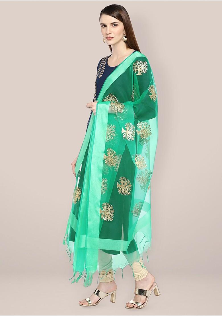 Ethnic Motifs Embroidered Organza Dupatta With Zari