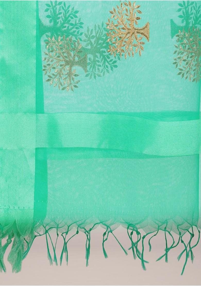 Ethnic Motifs Embroidered Organza Dupatta With Zari
