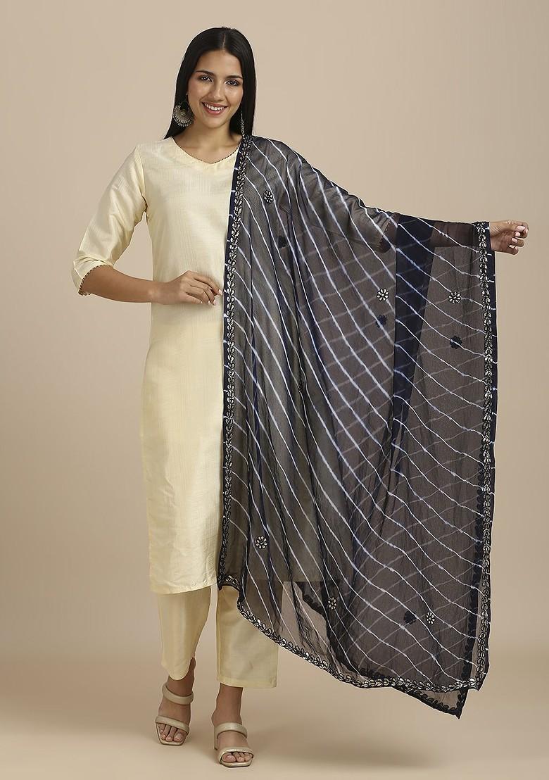 Leheriya Embroidered Dupatta With Gotta Patti