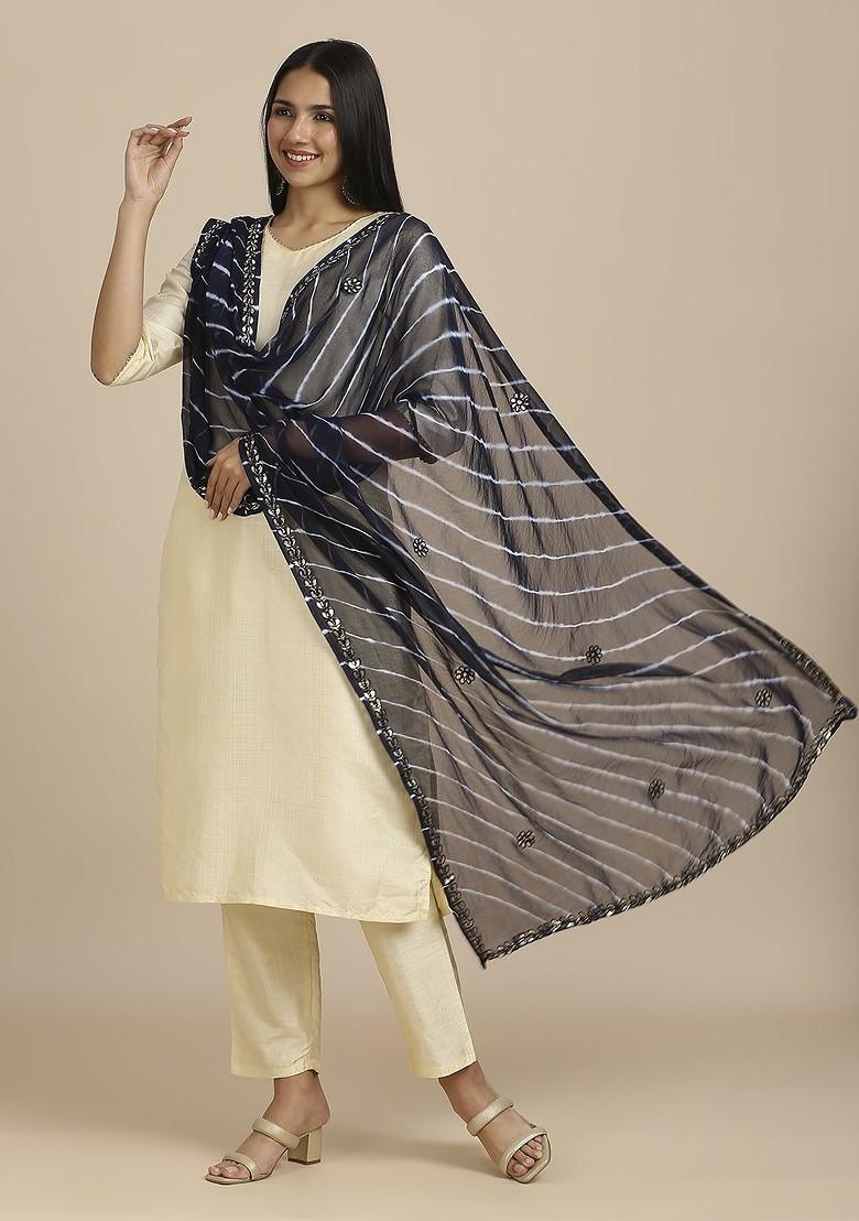 Leheriya Embroidered Dupatta With Gotta Patti