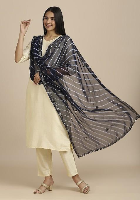 Leheriya Embroidered Dupatta With Gotta Patti