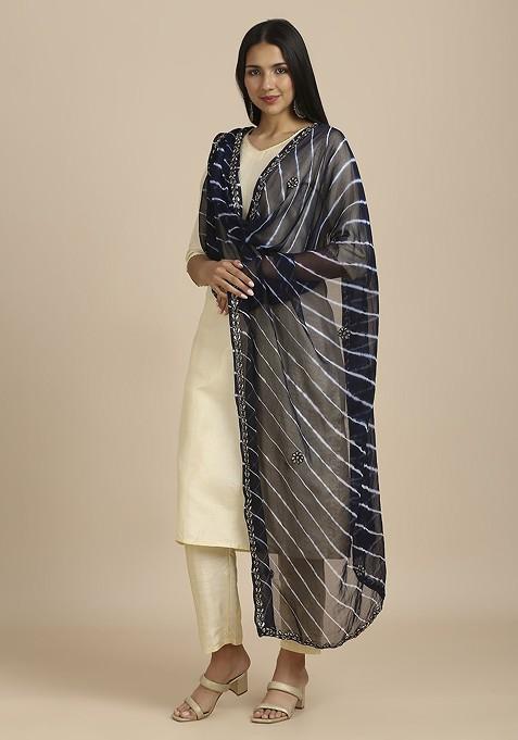 Leheriya Embroidered Dupatta With Gotta Patti