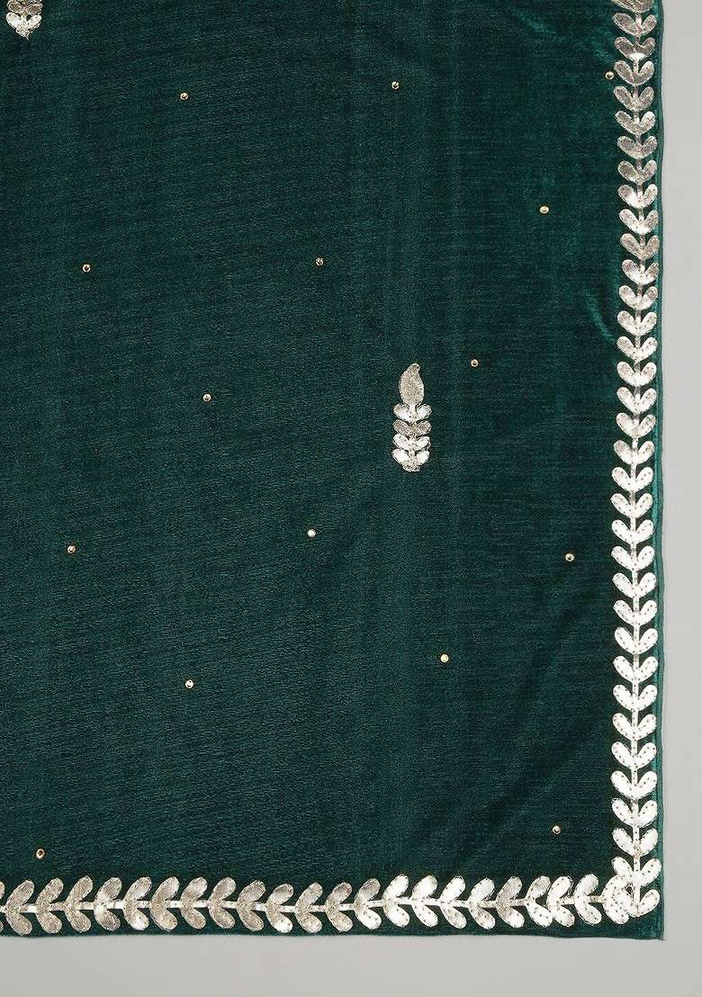 Embroidered Velvet Dupatta With Gotta Patti - Indya