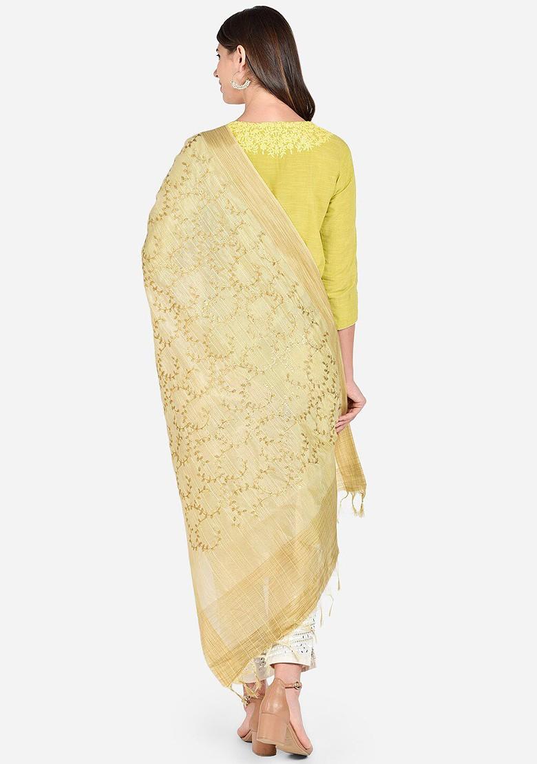 Cream Coloured Embroidered Dupatta
