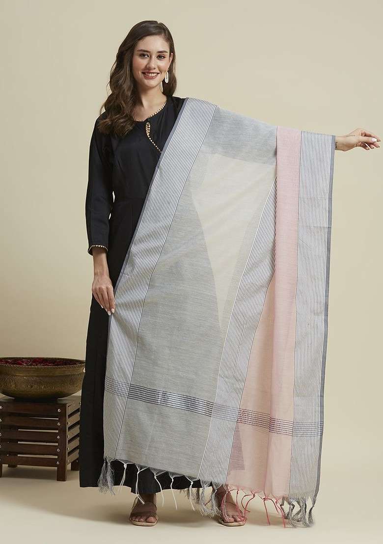 Striped Chanderi Silk Dupatta - Indya