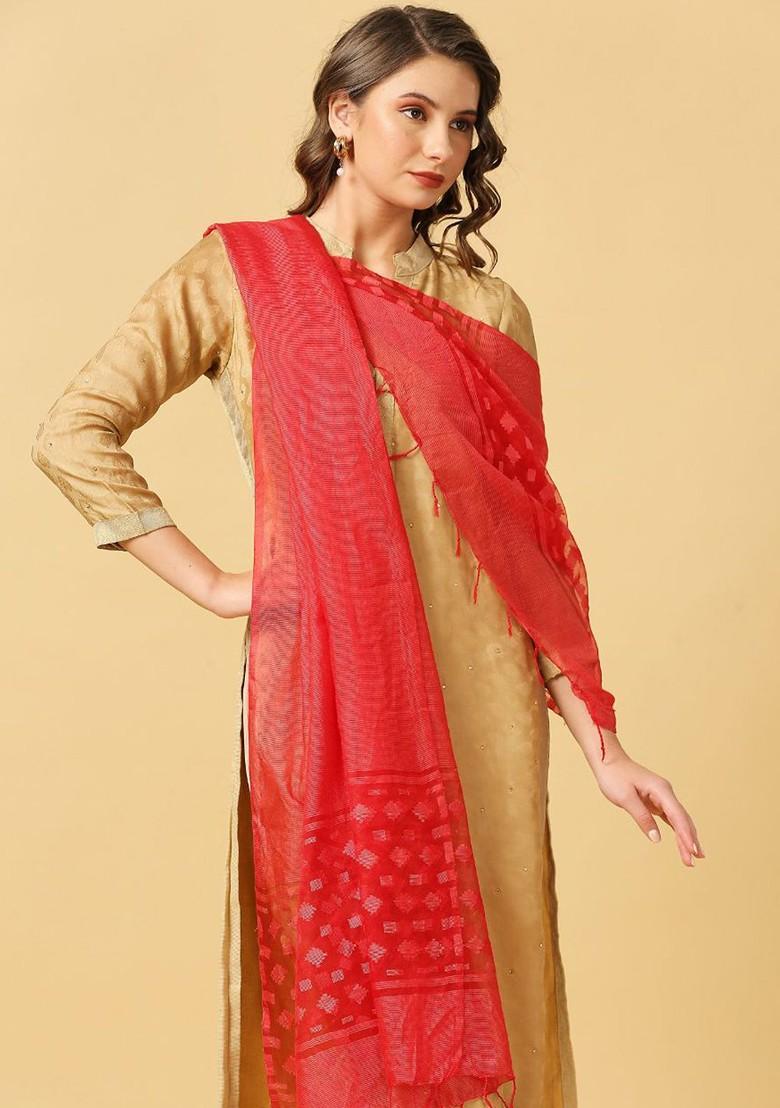 Geometric Woven Design Organza Dupatta