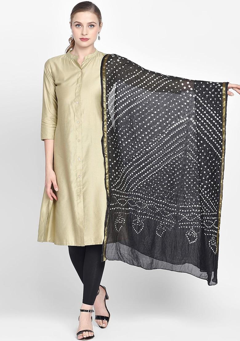 Black And White Bandhini Dyed Dupatta