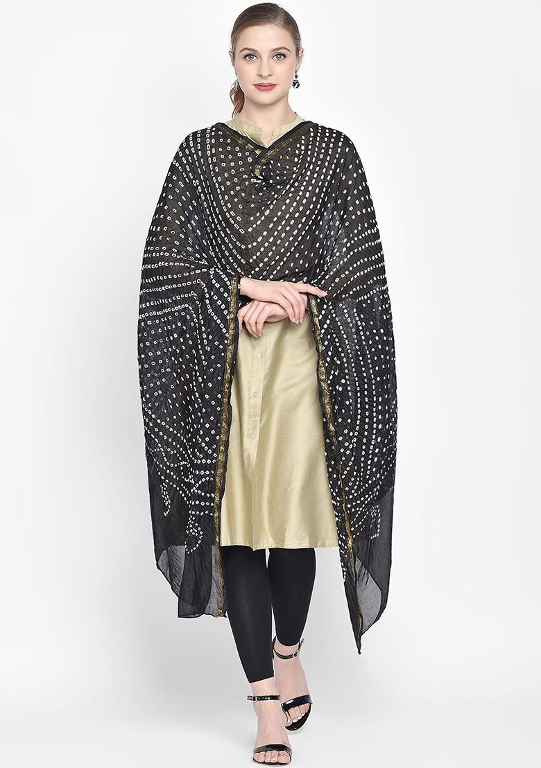 Black And White Bandhini Dyed Dupatta