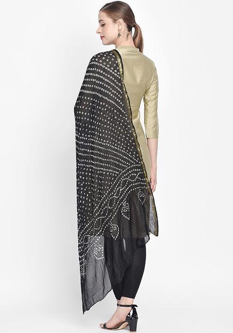 Black And White Bandhini Dyed Dupatta