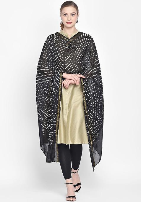 Black And White Bandhini Dyed Dupatta