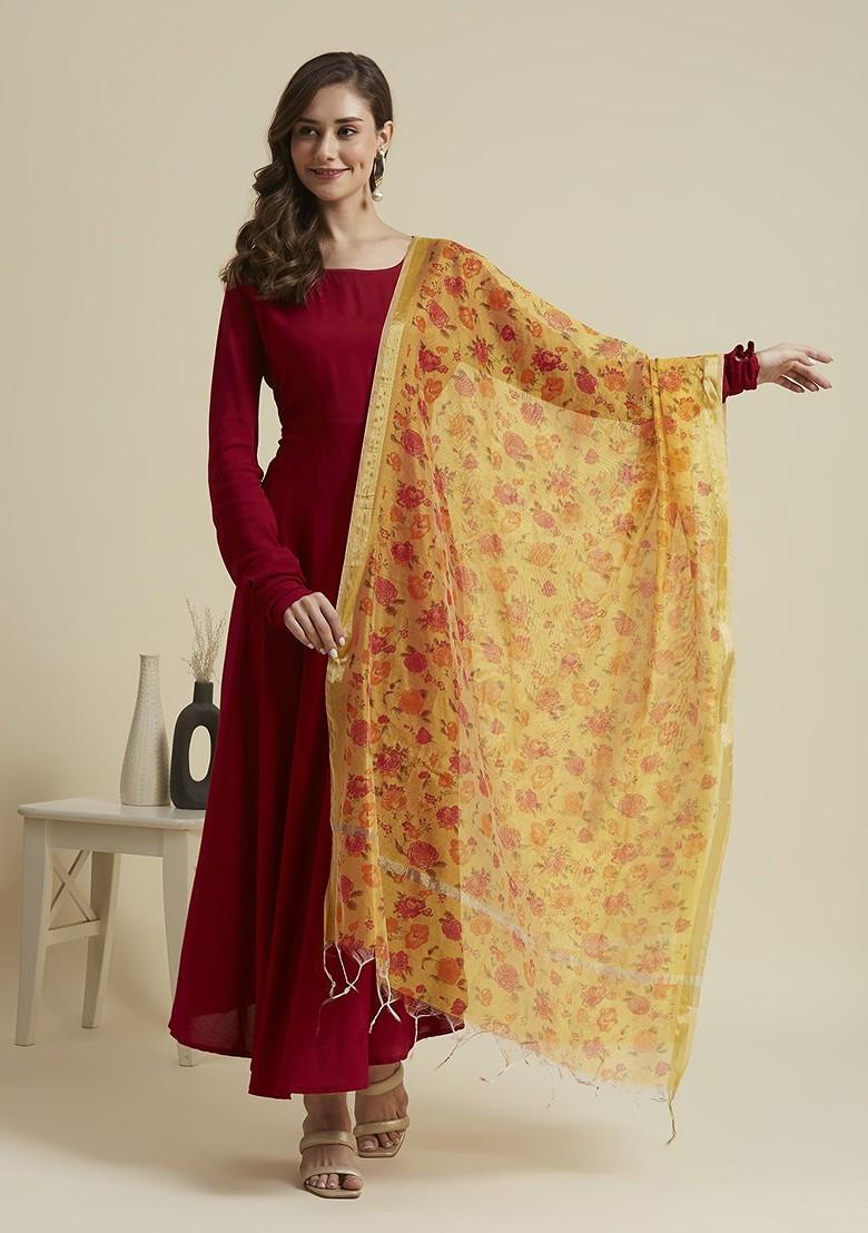 Floral Printed Cotton Silk Dupatta