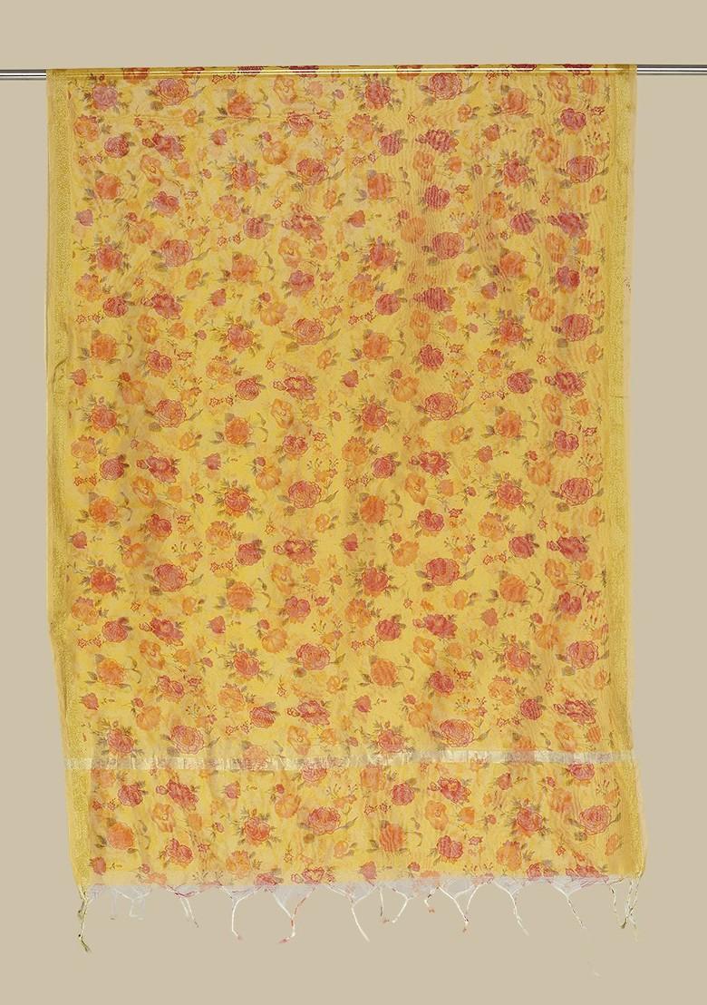 Floral Printed Cotton Silk Dupatta