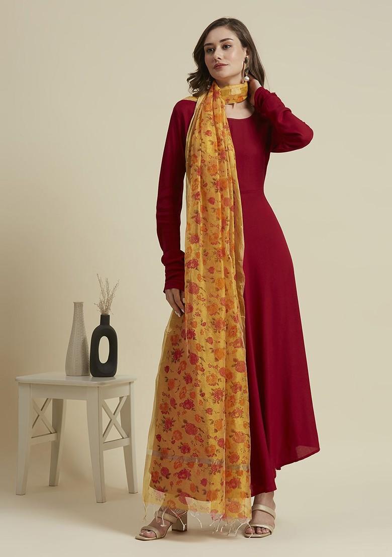 Floral Printed Cotton Silk Dupatta