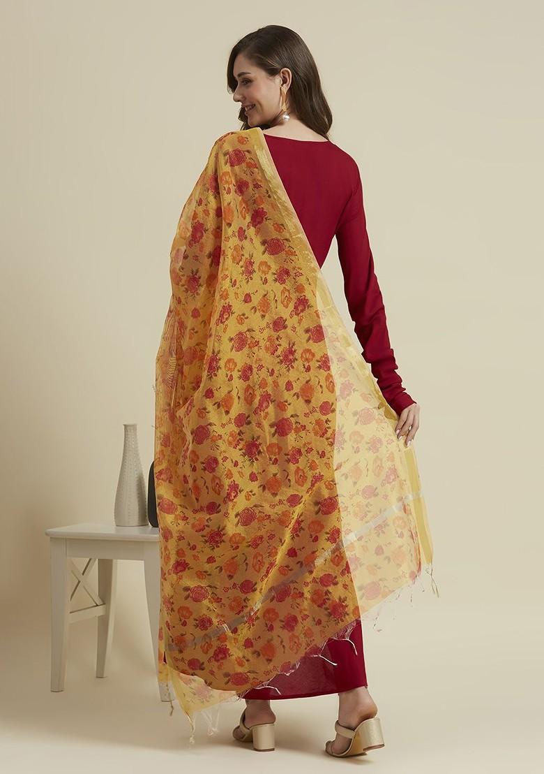 Floral Printed Cotton Silk Dupatta