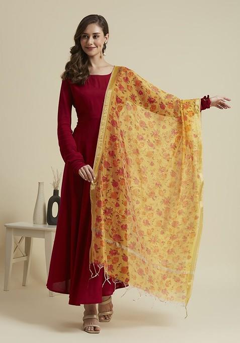 Floral Printed Cotton Silk Dupatta