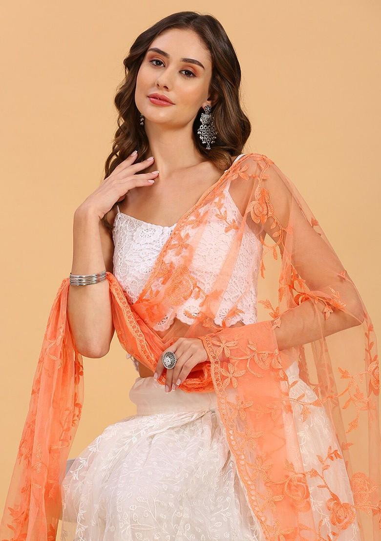 Floral Embroidered Net Dupatta