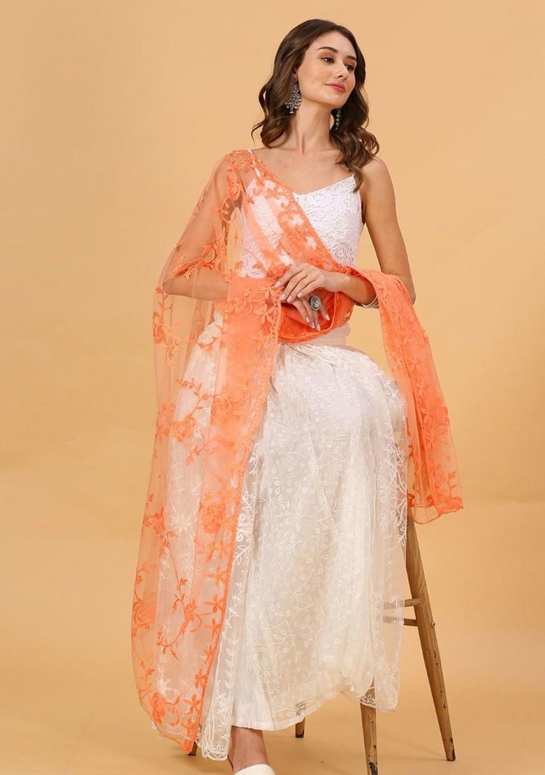 Floral Embroidered Net Dupatta