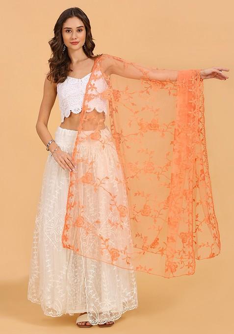 Floral Embroidered Net Dupatta